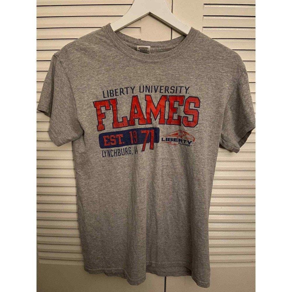 Liberty University T Shirt Retro Flames 1971 Sport Grey Tee